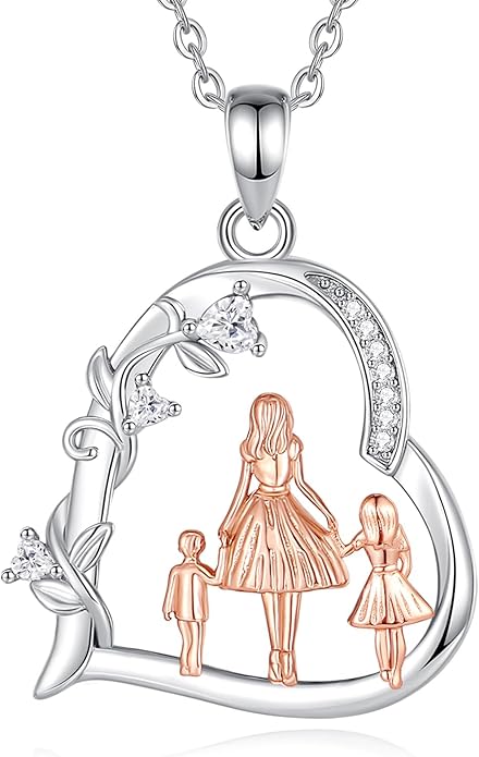 EUDORA Sterling Silver Mother Daughter Necklace for Women, Mama Son Daughter Necklace Pendant for Mom and Daughter,Mom Jewelry from Daughter Mother's Day Gift for Mother Daughter Aunt Grandma