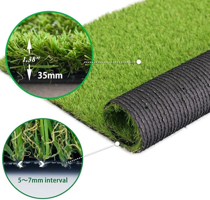 Artificial Grass Rug 1.38" Thickness, 12x46 Feet Indoor Outdoor Fake Grass Carpet, Pet Turf for Dogs, Cats, Rabbits, Chicken, Easy Install and Clean with Good Drainage