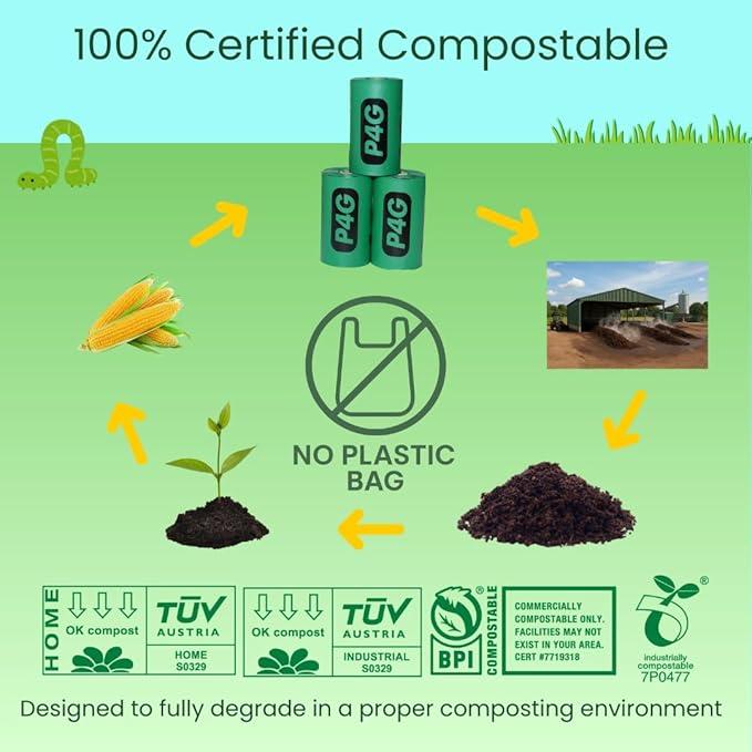 100% Certified Home Compostable Poop Bags (135 Count 9 Rolls), Plant Based, Extra Thick (20 Micron) Leak Proof, Unscented Standard Size 9 X 13'', ASTM D6400 & EN 13432 Compliant