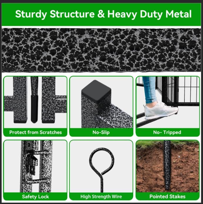 Dog Playpen Outdoor Extra Wide 8 Panels Heavy Duty Dog Fence 40" Height Anti-Rust with Doors Portable for RV Camping Yard, Total 21FT, 35 Sq.ft, Snowy Black