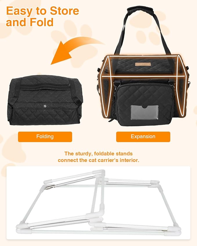 PETUX Small Cat Carrier - Pet Carrier Airline Approved for Kitten Under 10 lb - Escape-Proof, Foldable & Portable Cat Carriers for Travel, Vet Visits with Removable Bag, Safety Buckle ＆ Leash - Grey