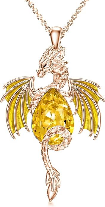 Dragon Necklace for Men Sterling Silver Birthstone Wyvern Necklace Embllished with Teardrop Shaped Crystal Jewelry for Women