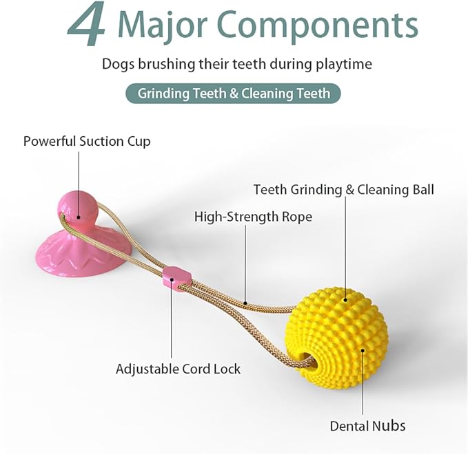 Corn Ball Chew Toys for Aggressive chewers, Interactive Suction Cup Dog Tug of War Toys, Teething Rope Toys for Dog Boredom, Enrichment Teeth Cleaning for Medium Large Dogs (Pink)