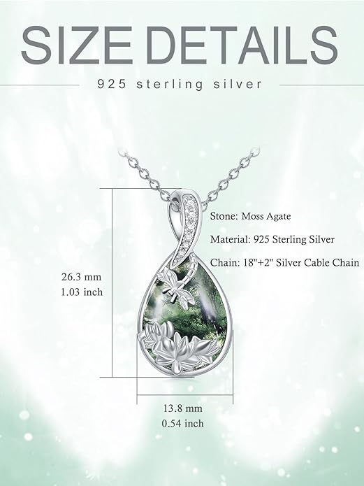 Green Jade Necklace Sterling Silver Teardrop Hummingbird/Dragonfly/Butterfly/Bee/Cat/Cardinal/Owl/Fox/Sloth Natural Jade Jewelry Birthday Mothers Day Christmas Gifts Women Mom Her