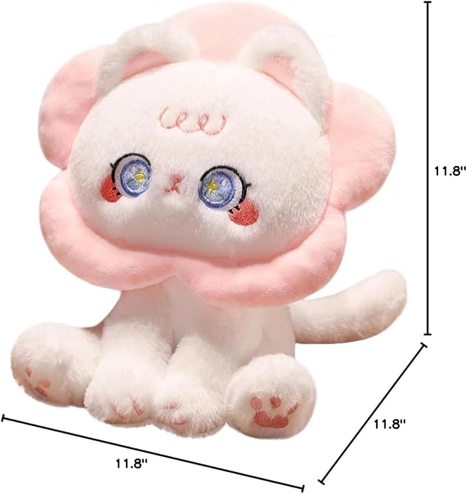 ELAINREN Lovely Flower Cat Plush Toy Crazy Pink Kittten Stuffed Pillow Ultra-Soft Floral Kitty Plushies Doll Gifts/11.8''