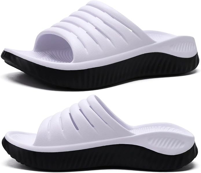 KuaiLu Womens Recovery Sandals With Comfortable Plantar Fasciitis Support,Ladies Orthotic Open Toe Sport Slides Thick Cushion Reduces Stress on Feet,Joints & Back Post-Exercise