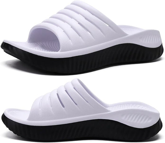 KuaiLu Womens Recovery Sandals With Comfortable Plantar Fasciitis Support,Ladies Orthotic Open Toe Sport Slides Thick Cushion Reduces Stress on Feet,Joints & Back Post-Exercise