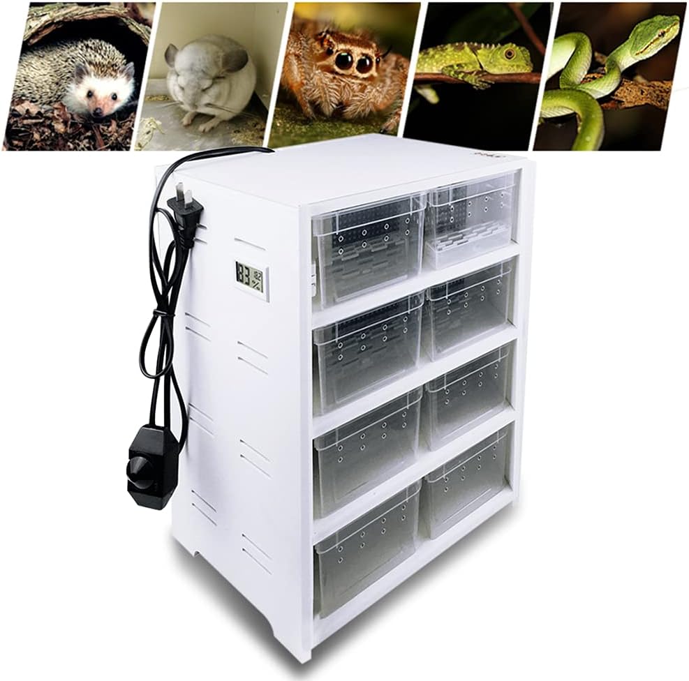 8-Grid Acrylic Pet Breeding Box,Large Reptile Enclosure with Hygrometer&Heating Pad,Lizard Spider Snake Tortoise Cage Pet Snake Terrarium Tank Multipurpose Multipurpose Feeding Box,White.