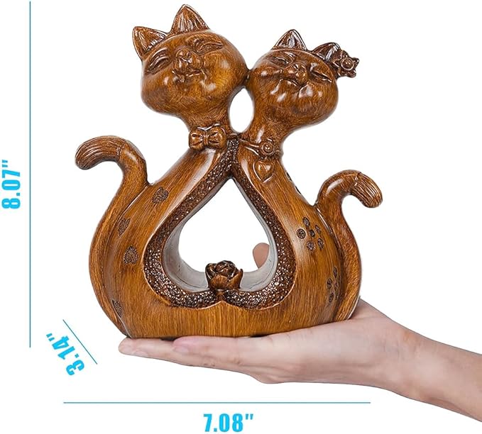 DreamsEden Romantic Couple Cat Sculpture, 5th Anniversary Wooden Resin Animal Statues Home Decor
