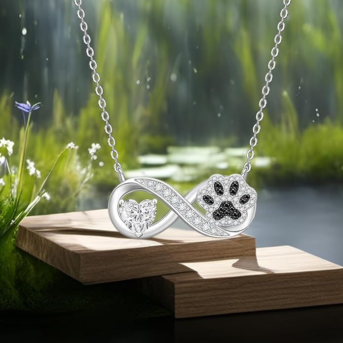 Infinity Paw Print Necklace for Women Sterling Silver Heart Cat Dog Paw Necklace Pawprint Necklaces Pendant Jewelry Christmas Mothers Day Gifts