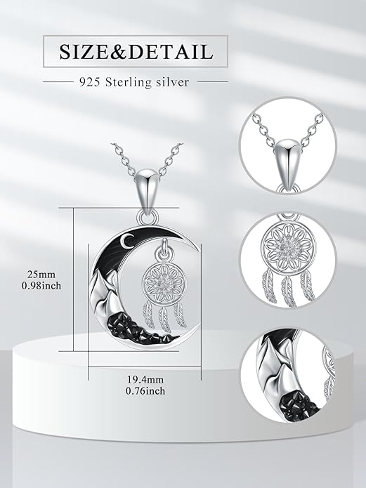 Gothic Jewelry Bat/Cat/Wolf/Dragon/Owl/Fox/Spider/Sun Pendant Sterling Silver Crescent Moon Necklace for Women Girls Black Jewelry Gifts