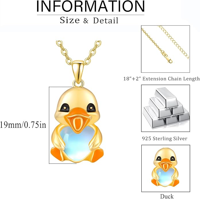 Dreamboat Moonstone Animal Pendant Necklace for Women 925 Sterling Silver Cute Animals Jewelry Gifts