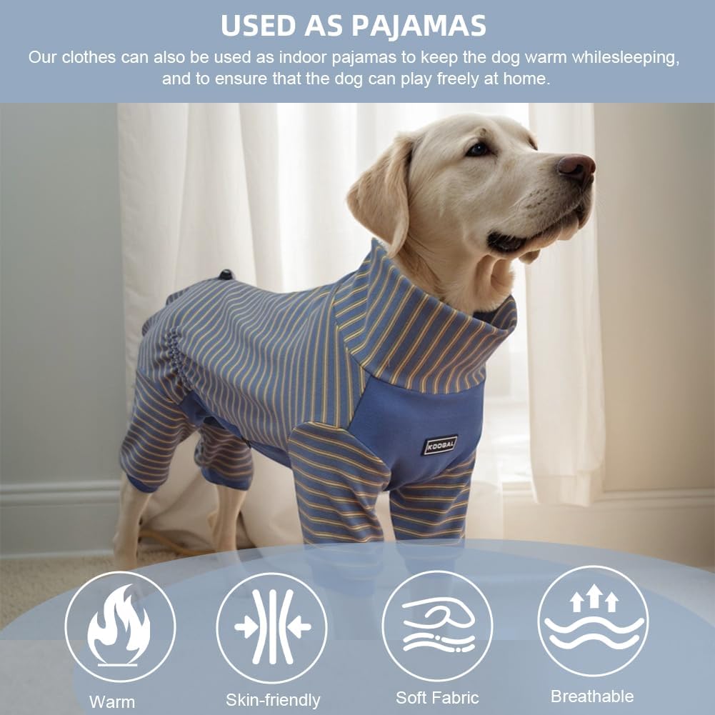 Dog Pyjamas PJS Sweater Clothes and Home Clothing Suitable for Medium to Large Breeds of Dogs, Dog Neutering Suits, Extra-Large Stretch Fabric, Four-Legged (Thickened Blue Stripes, 2XL)