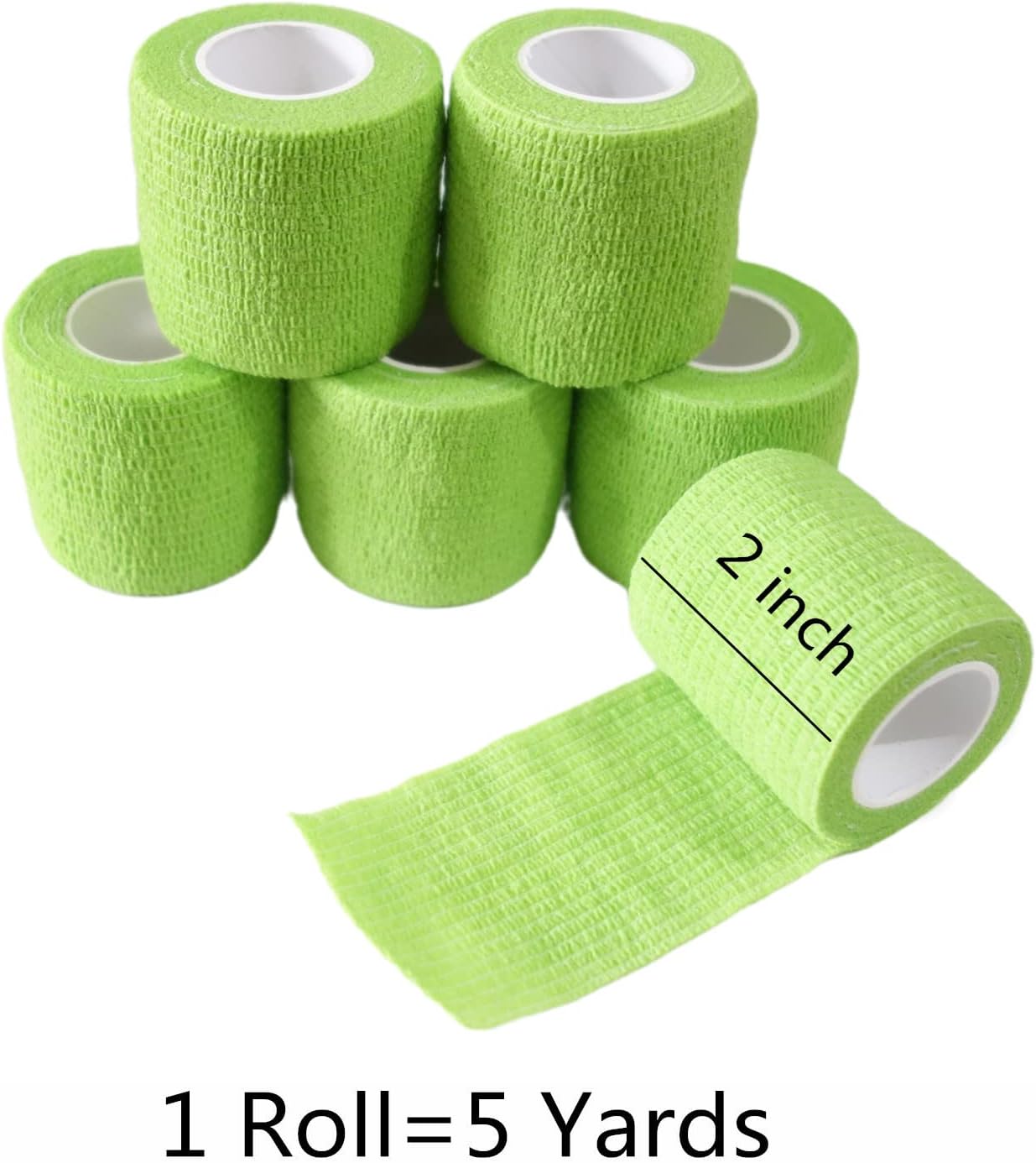 6 Pack 2" x 5 Yards Self Adhesive Bandage Wrap Breathable Cohesive Vet Wrap for Pets, Elastic Self-Adherent Tape for Sports, Wrist, Ankle (Green)