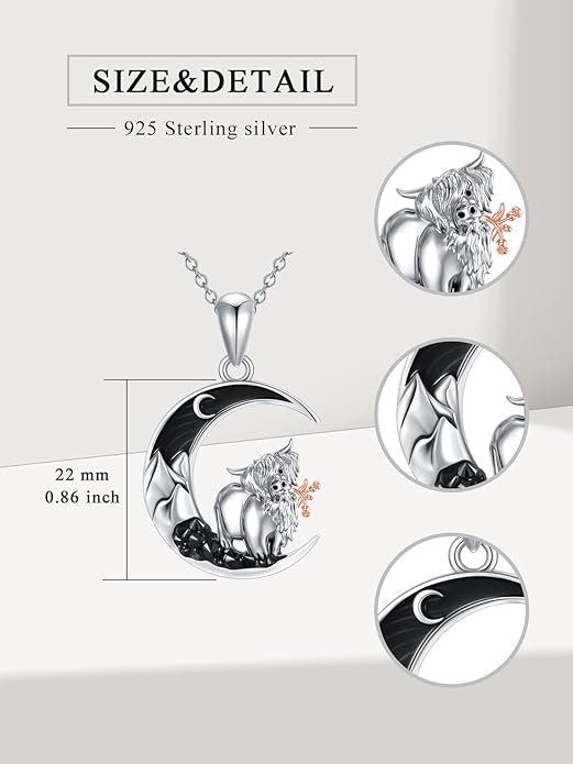 Gothic Jewelry Bat/Cat/Wolf/Dragon/Owl/Fox/Spider/Sun Pendant Sterling Silver Crescent Moon Necklace for Women Girls Black Jewelry Gifts