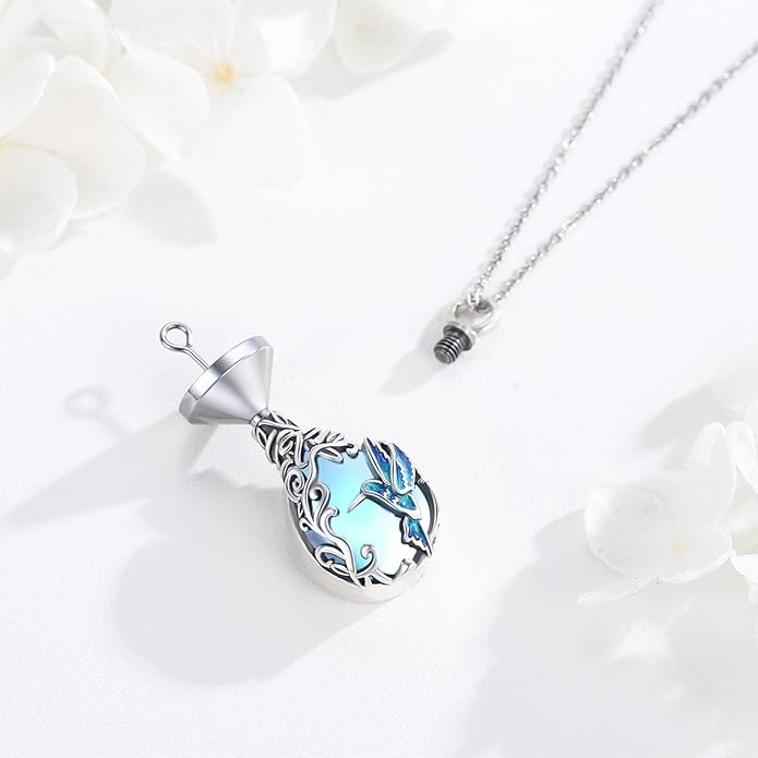 JUSTKIDSTOY Dog/Cat/Hummingbird Urn Necklace for Ashes S925 Sterling Silver Heart Cremation Jewelry Keepsake Memorial for Women