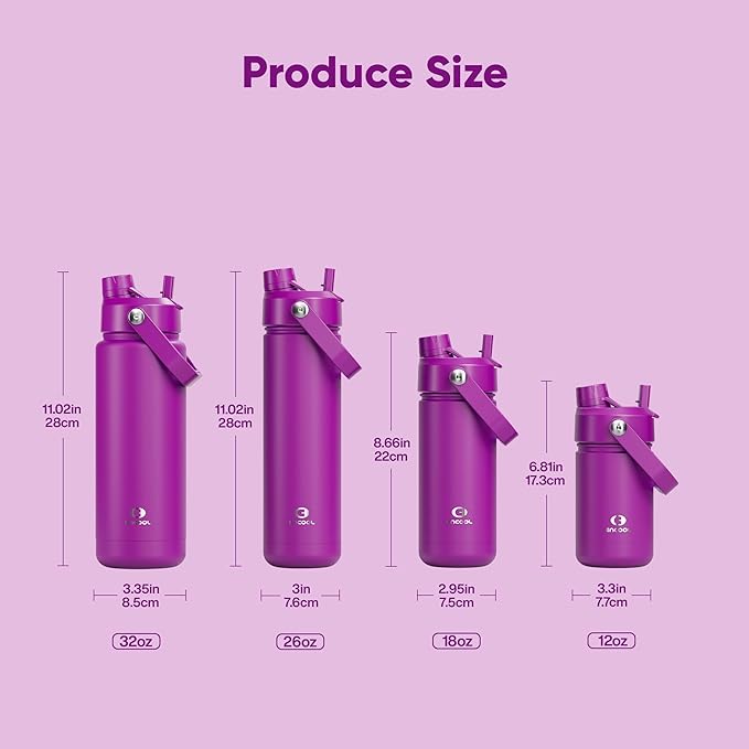 Insulated Water Bottle with Straw Stainless Steel Water Bottle, Leak-Proof, BPA-Free, Double Wall Vacuum Keeps Cold for 24 Hours for Sports, Travel, School (26 oz, Bright Magenta)