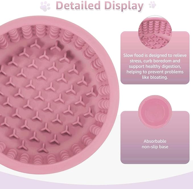 Dog Lick Bowl, ZOURYNUA Non-Slip Slow Feeder Dog Bowls, Enrichment Licking Mat for Distraction, Anxiety Relief Treat Dispenser Freezer, BPA Free Silicone & Dishwasher Safe (Pink, Large)