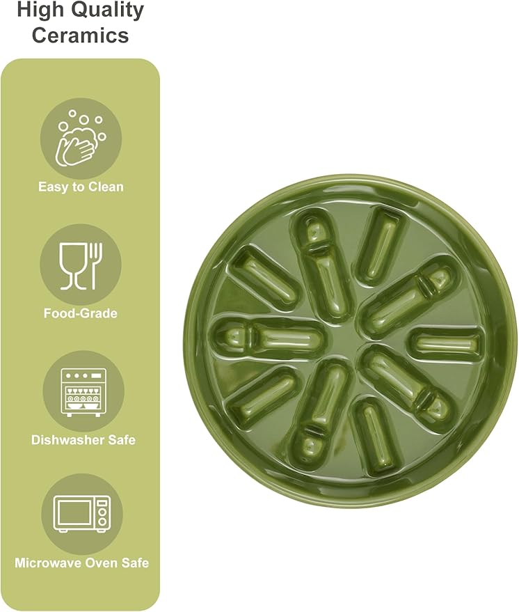 Ceramic Maze Dog Slow Feeder with Non-Slip Silicone Rim – Heavy-Duty Stoneware Bowl with Puzzle Pattern for Bloating & Obesity Prevention (Green-S)