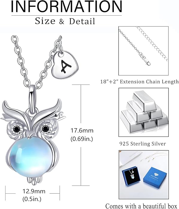 Dreamboat Moonstone Animal Pendant Necklace for Women 925 Sterling Silver Cute Animals Jewelry Gifts