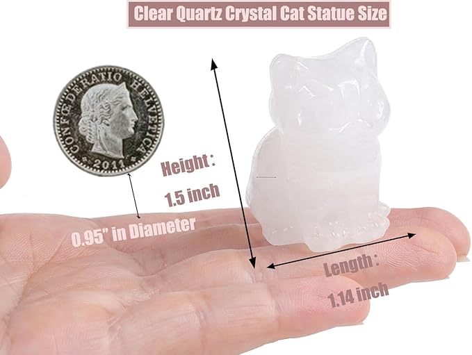 DUQGUHO Cat Decor Clear Quartz Cat Crystal Figurines Crystals Gifts for Cat Lovers Men Women Lucky Cute Cat Statue for Room Desk Decor 1PC