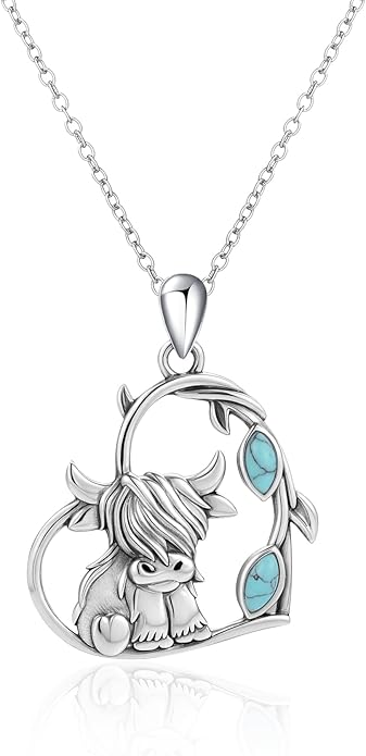Highland Cow Hummingbird Necklace for Women 925 Sterling Silver Cute Animal Jewelry Gift for Mother Daughter Grandma Nana Sister