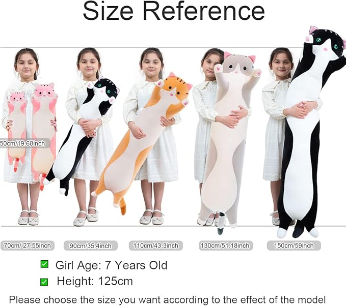 Giant Cat Pillow Plush Cartoon Kitty Sleeping Hugging Pillow, Cuddly Soft Long Kitten Body Pillow Doll Cat Cushion Toy for Kids Girlfriend (Yellow, 150cm/59inch)