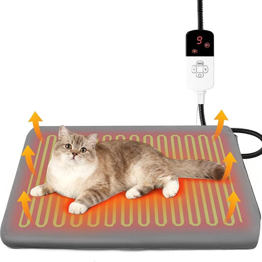 Heated Cat Bed, 9 Adjustable Temperature Waterproof Cats Heating Pad for Cats with 4 Timer Options, Pet Heating Pads for Cats Dog, Cat Heated Pads Indoor, 17.7" x 23.6"
