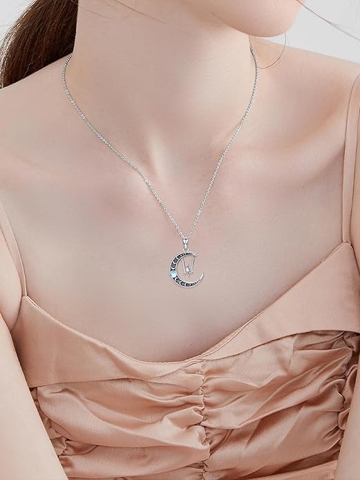 Fox/Cat/Axolotl/Sloth/Panda Necklace Crescent Moon Necklace 925 Sterling Silver Cute Animal Jewelry as Birthday Mothers Day Gifts for Women