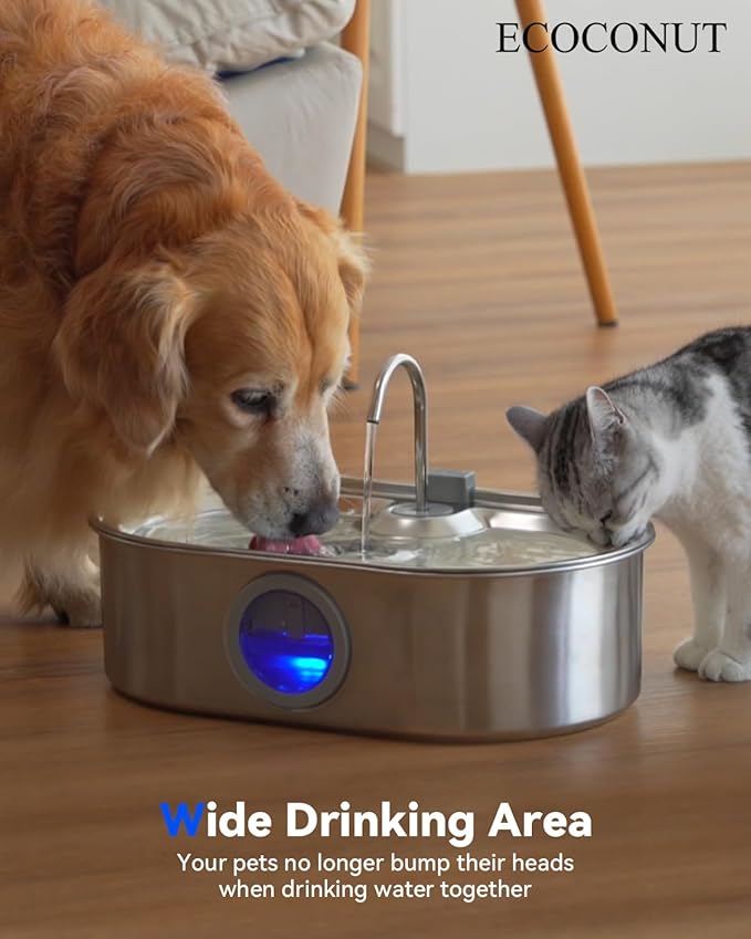 3.4Gal Dog Water Fountain for Large Dogs, 13L Stainless Steel Large Pet Fountain with Deeper & Wider Drinking Area, Automatic Dog Water Bowl Dispenser with Water Window & LED, Super Quiet