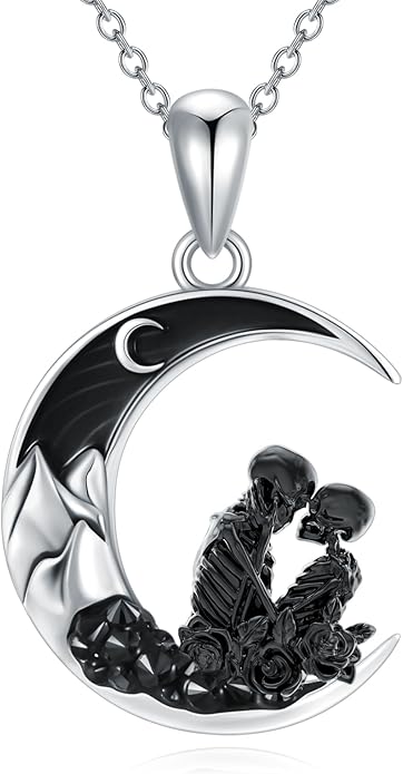 Gothic Jewelry Bat/Cat/Wolf/Dragon/Owl/Fox/Spider/Sun Pendant Sterling Silver Crescent Moon Necklace for Women Girls Black Jewelry Gifts