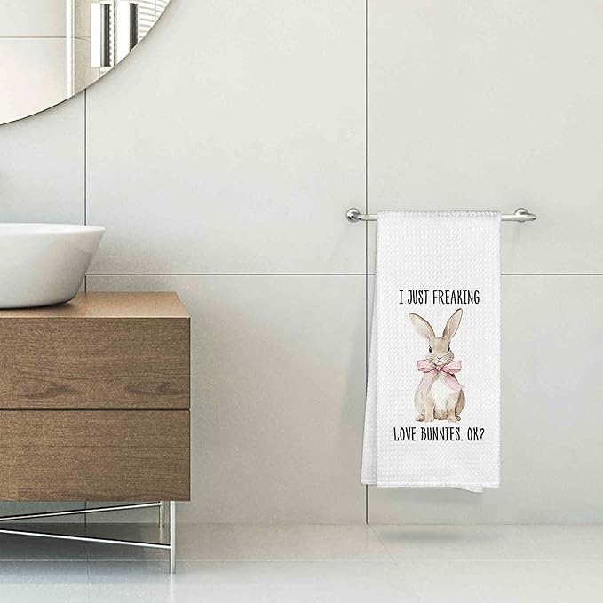 I Just Freaking Love Bunnies Kitchen Towels Decorative Gifts for Rabbit Lovers 16x24, Rabbit Dish Towel Cloths Dishcloths Tea Towel, Easter Bunny Bathroom Kitchen Hand Towel Decor