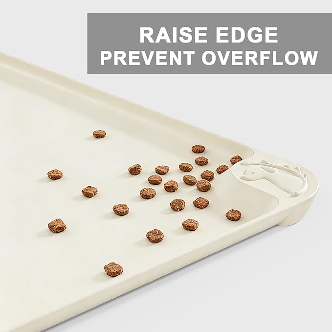 ESTHELLO Waterproof Pet Feeding Mats - Advanced Silicone Dog Food Mat Easy to Clean for Dog & Cat Bowls, 24''x16'' Cream White