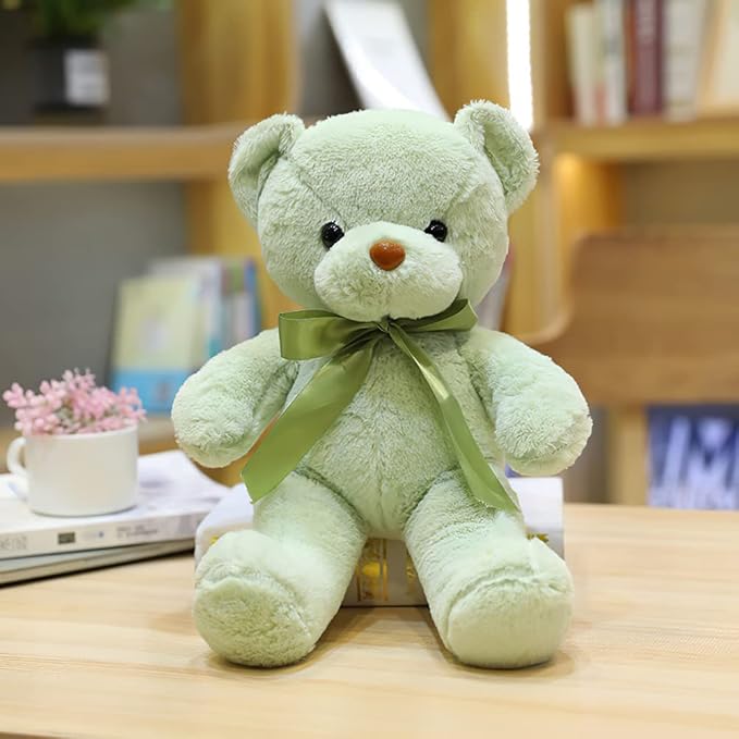 Green Teddy Bear Stuffed Animal 13.4” Soft Small Stuffed Teddy Bear Plush Toy Cute Cuddly Bear Plush for Kids Girls Birthday Mother's Day Graduation Wedding Party