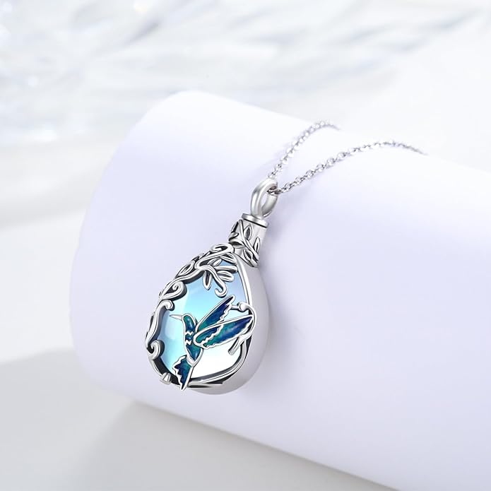 JUSTKIDSTOY Dog/Cat/Hummingbird Urn Necklace for Ashes S925 Sterling Silver Heart Cremation Jewelry Keepsake Memorial for Women
