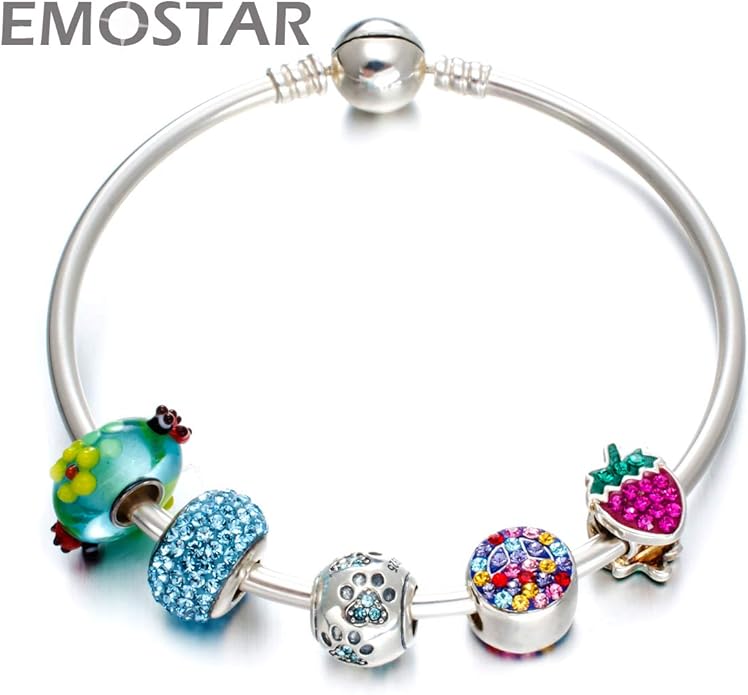 EMOSTAR Dog Paw Print Charms with Various Birthstone Crystals, 925 Sterling Silver Pawprint Beads for 3mm Snake Chain, Pet Lover Gifts for European Women Bracelet