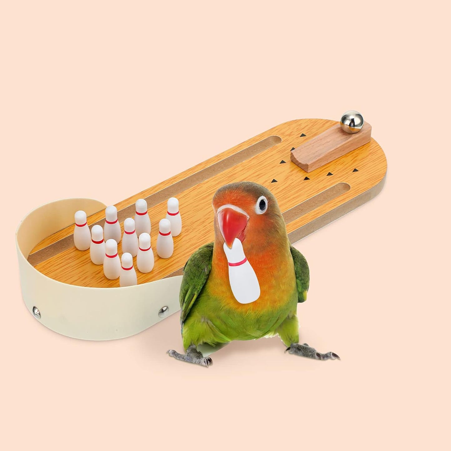 10 Bird Training Toys - Parrot Intelligence Toys for Parakeet, Cockatiel, Macaw - Includes Bowling, Basketball, Rings, Shopping Cart, Skateboard, Bell, Ball - Random Color