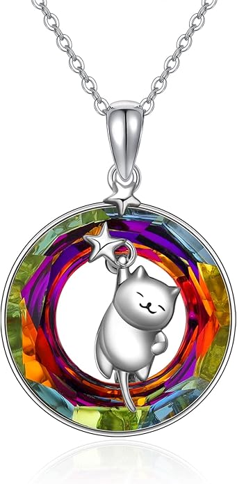 Dreamboat Sterling Silver Cat Necklace for Women Crystal Necklace Cute Animal Necklace Kitten Necklace Cat Pendant Friendship Cat Jewelry Gifts