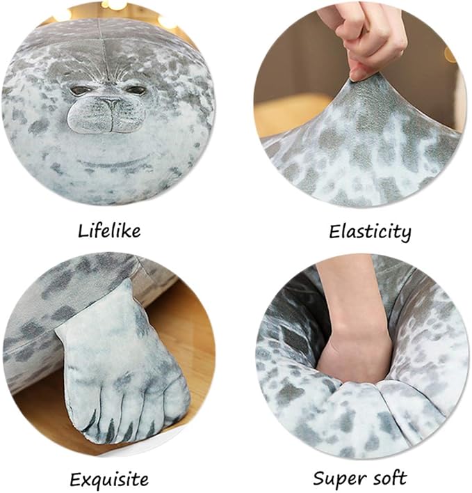 EHOTONG Cute Blob Seal Pillow, Chubby Seal Plush Hug Pillow Soft Stuffed Animal Toy (Gray,24")