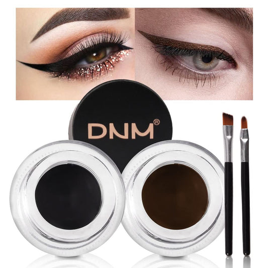 evpct 2 in 1 Black & Brown Gel Eyeliner Waterproof Smudge Proof for Waterline Eyebrow Cream Pomade Set with Brushes Long Wear delineador blanco Work Great with Eyebrow Eyeliner Face Body Paint Stick