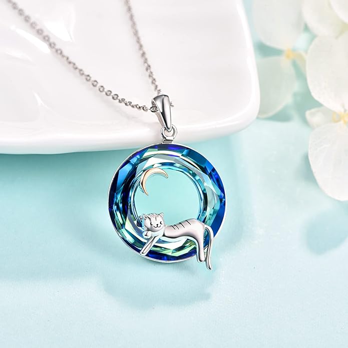 Dreamboat Sterling Silver Cat Necklace for Women Crystal Necklace Cute Animal Necklace Kitten Necklace Cat Pendant Friendship Cat Jewelry Gifts