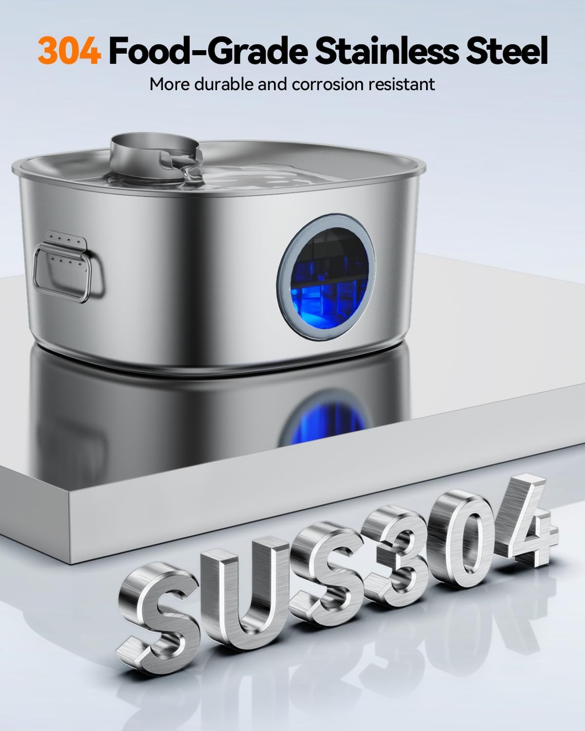 Dog Water Fountain Stainless Steel, 11L/2.8Gal Large Pet Water Fountain for Large Dogs Inside, Dog Fountain Water Bowl Automatic Dispenser with Visible Window & LED, Ultra Quiet (with 8pcs Filters)