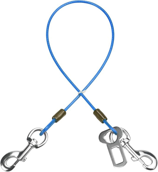 Dog Seat Belt Harness for Car,Dog Seatbelt of Coated Wire Leash Safety Restraint,No Chew Tether Cable Vehicle,Double Clips & Latch(Blue, 32 inch/80 CM)