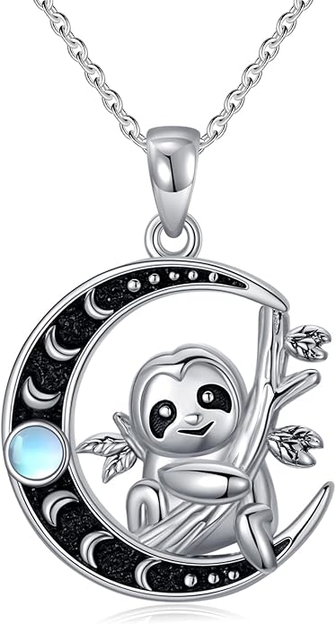 Fox/Cat/Axolotl/Sloth/Panda Necklace Crescent Moon Necklace 925 Sterling Silver Cute Animal Jewelry as Birthday Mothers Day Gifts for Women