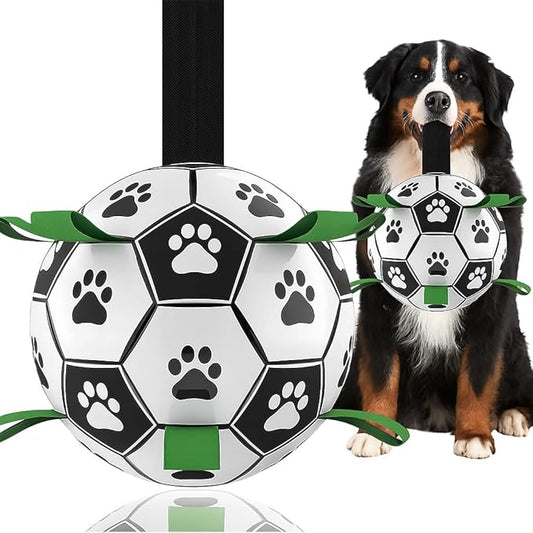 Dog Toys, World Cup Soccer Ball with Straps, Interactive Lightweight Dog Toys for Outdoor Play, Tug of War, Puppy Birthday Gifts, Water Toy - Ideal Pet Gift for Large Dogs (8 Inch)
