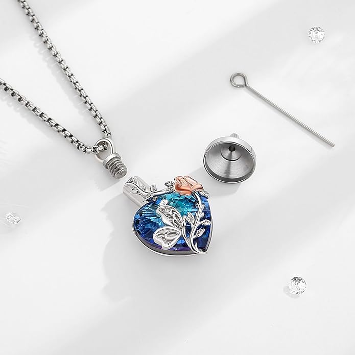 EUDORA Sterling Silver Urn Necklace for Ashes for Women Men, Ash Pendant for Human Cat Dog Ashes, Necklace for Ashes of Loved One Dad Mom Papa Pet Cremation Souvenir Jewelry for Funeral, 20inch