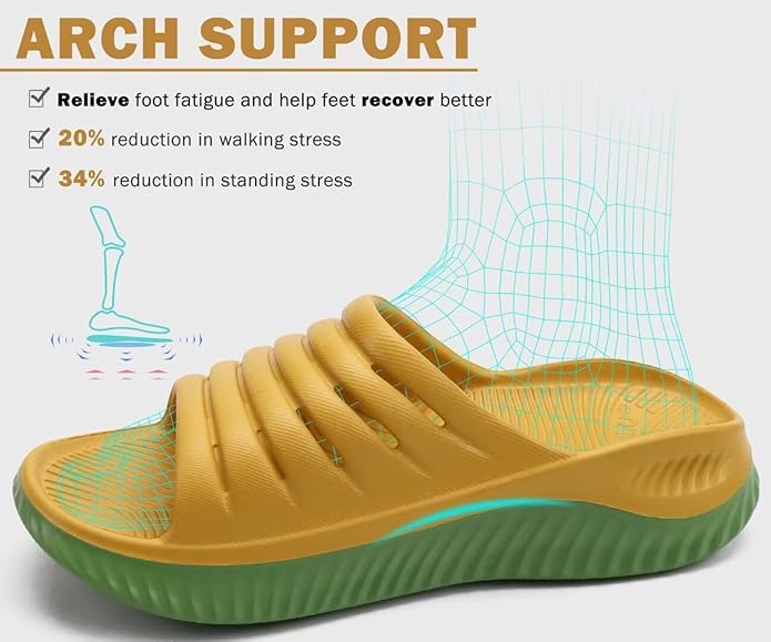 KuaiLu Womens Recovery Sandals With Comfortable Plantar Fasciitis Support,Ladies Orthotic Open Toe Sport Slides Thick Cushion Reduces Stress on Feet,Joints & Back Post-Exercise