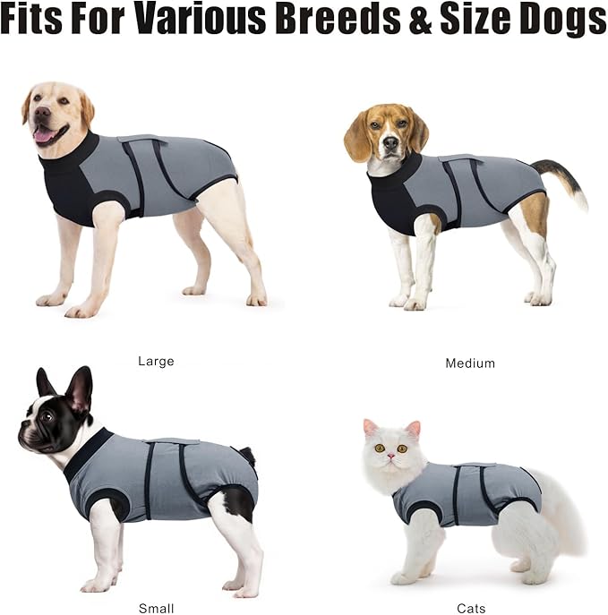 Idepet Dog Recovery Suit Female,Dogs Onesie Suit Surgery Male Breathable Pet Bodysuit for Spay Neuter E-Collar & Cone Alternative Surgical Suit Puppy Abdominal Anti Licking Wounds Shirt (Gray, XL)