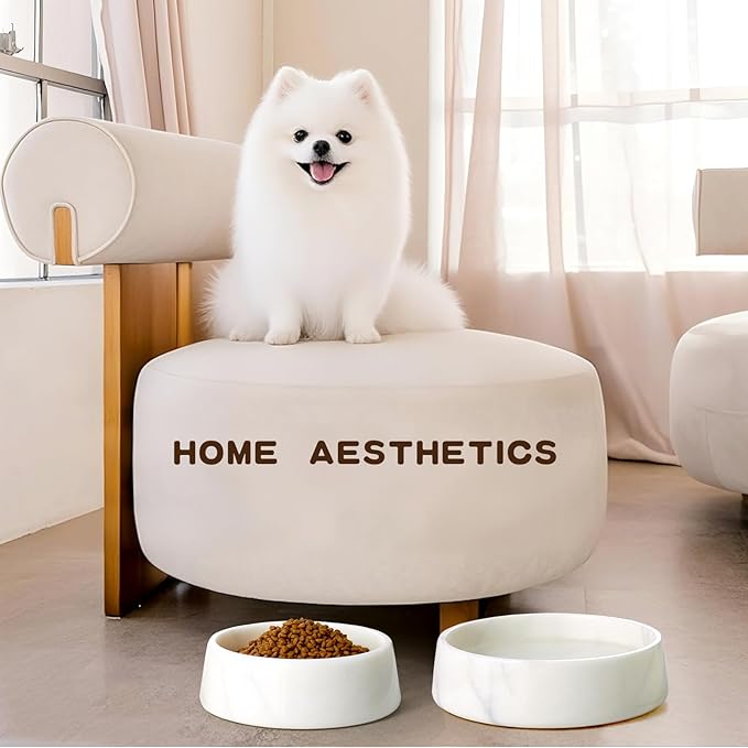 White Marble Dog Bowl, Non-Slip Dog Food Water Bowl, Small Weighted Stone Dish, Natural Marble Heavy Pet Bowl, Easy to Clean, Gifts for Cat Lovers, Perfect Cat Dog Gifts, Holds 4 Cups(5 lbs)