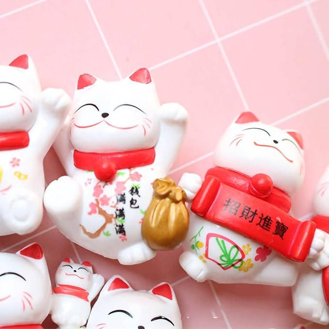 Good Luck Cat, Wealth Welcoming Cats 8 Pcs Miniature Cats Ornament Decorations Cute Lucky Cat for Crafts Home Decor and Cake Topper(White)